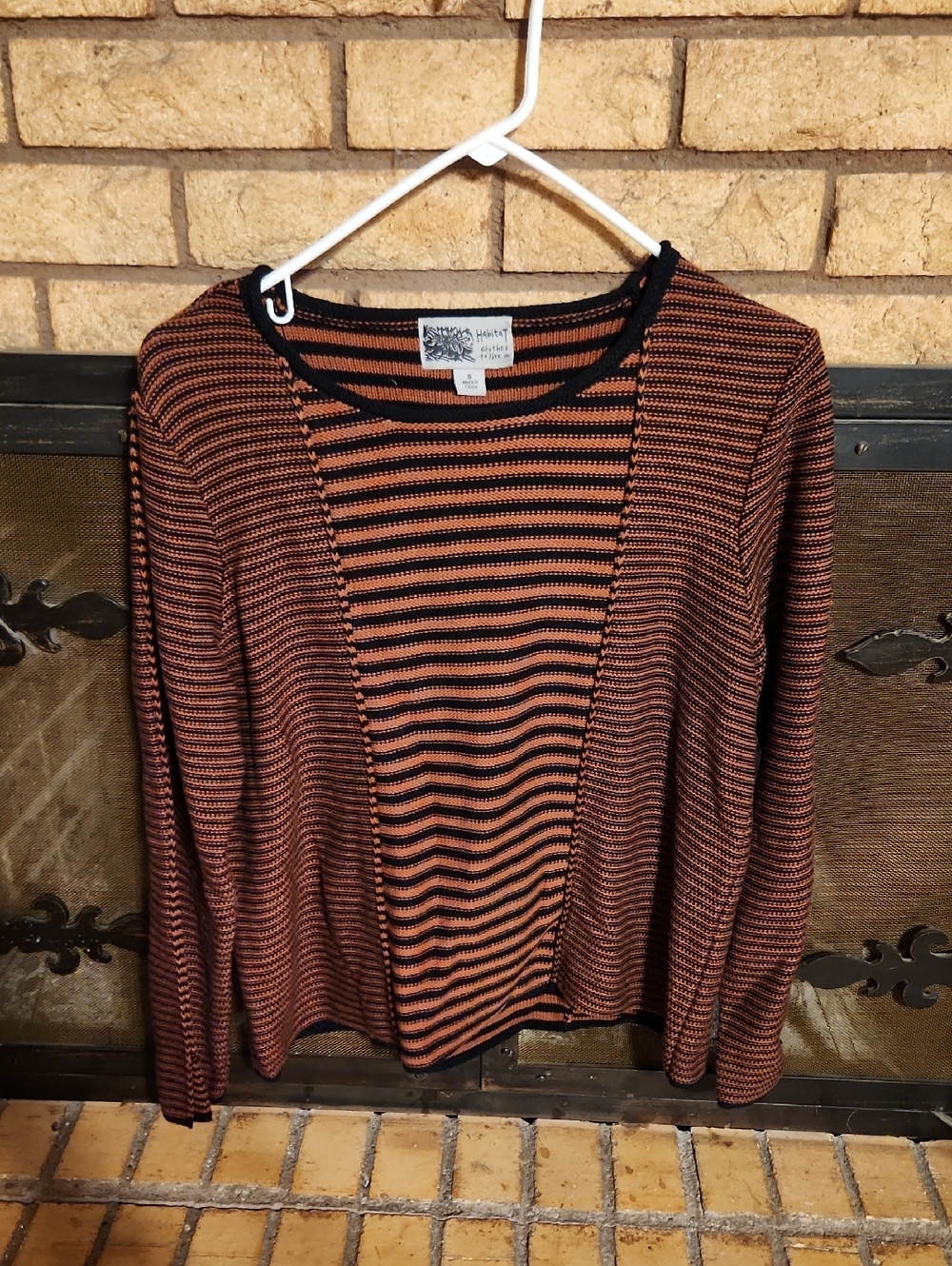 Habitat Striped Black and Rust Scoop Neck Sweater